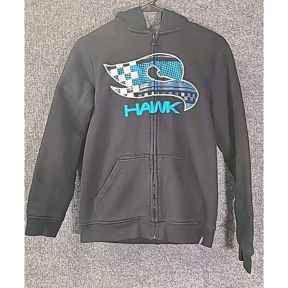 TONY HAWK Full Zip Sweatshirt Jacket Hoodie Black Blue Size Large Kids Lined